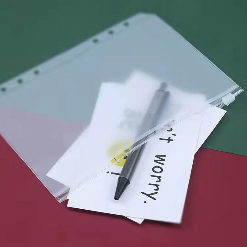 투명 파일 홀더 표준 투명 PVC 루즈 리프 파우치, 방수 예산봉투, 지퍼 바인더, 노트북 플래너, A6, 10 개
