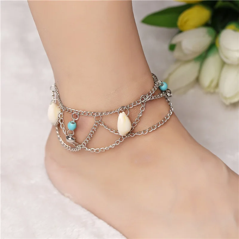 

Europe And America Origional Accessories Bohemian National Style Shell Bell Wave Tassels Anklet