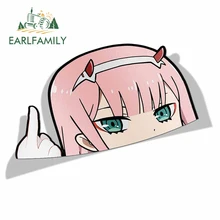 EARLFAMILY de dibujos animados coche pegatina para Darling In The Franxx cero dos caca cabeza grande Anime vinilo ventana JDM maletero portátil etiqueta de la pared