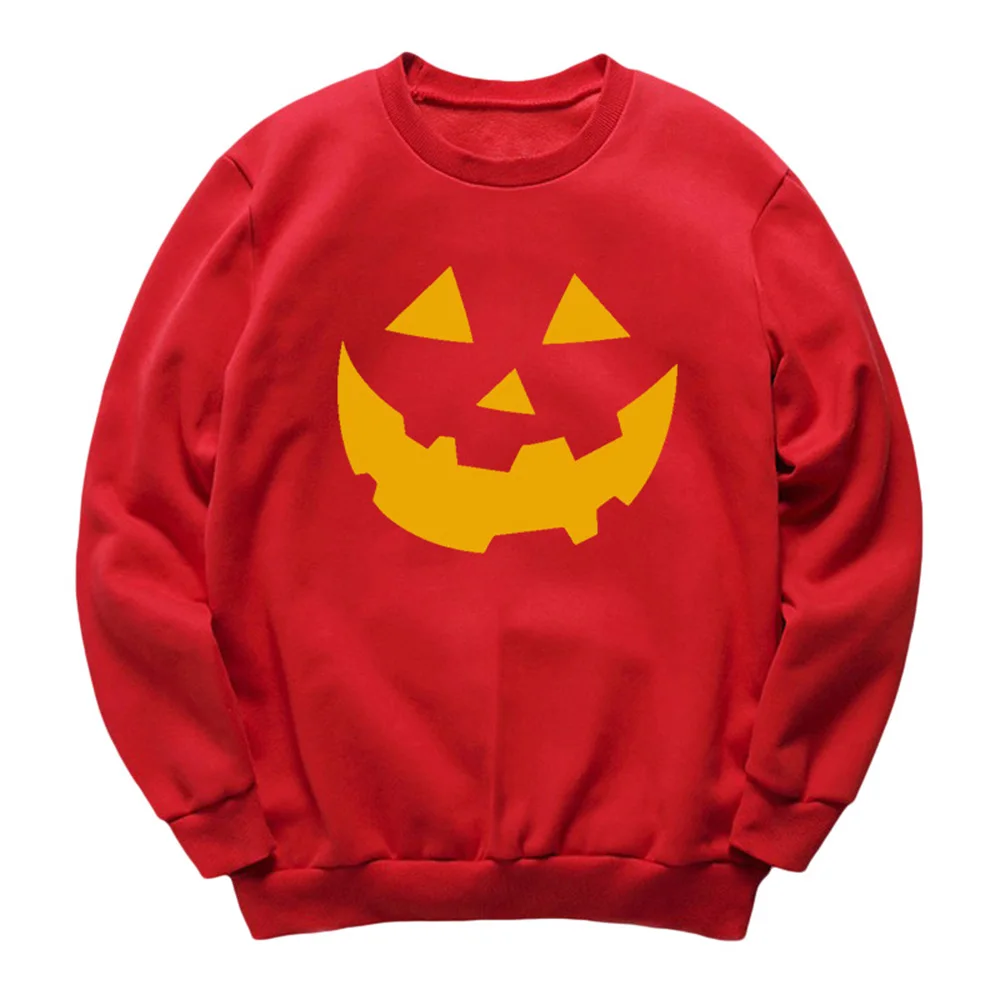 Женские толстовки с длинными рукавами и рисунком тыквы для Хэллоуина, Повседневный пуловер, топы - Цвет: Красный