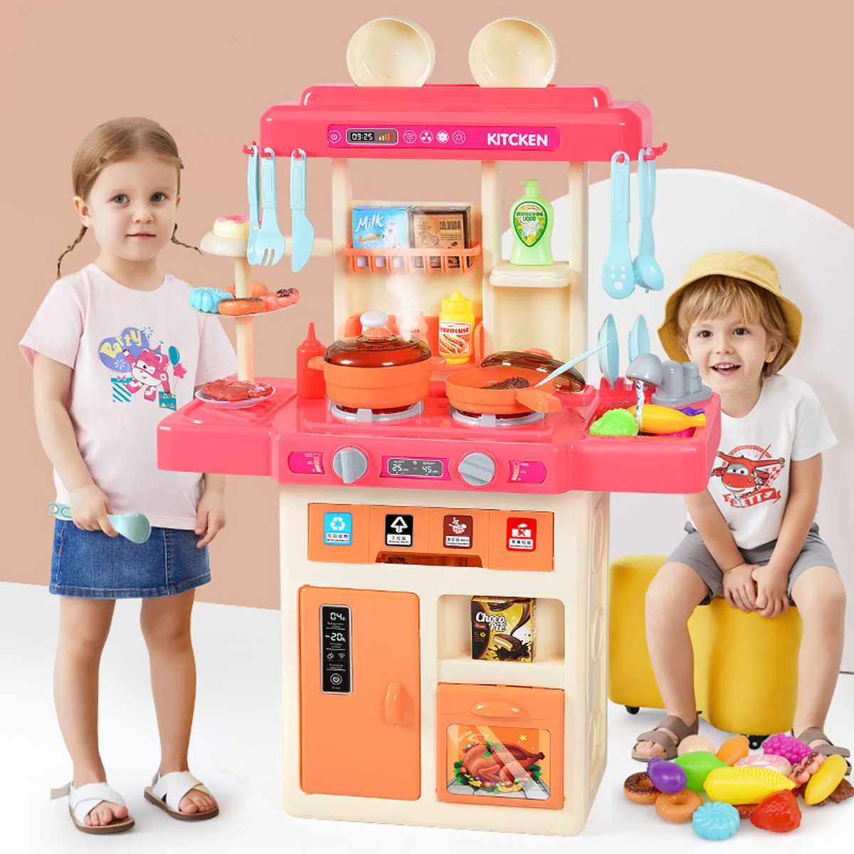 Juego de cocina de colores para niños, cocina grande, simulación de juego, educativo, 73CM