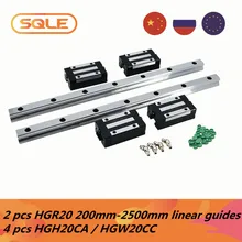Guias lineares do armazém da ue 2 pces hgh20/hgr20 200-2500mm trilhos lineares + 4 pces hgh20ca/hgw20cc desliza carruagens com bocal
