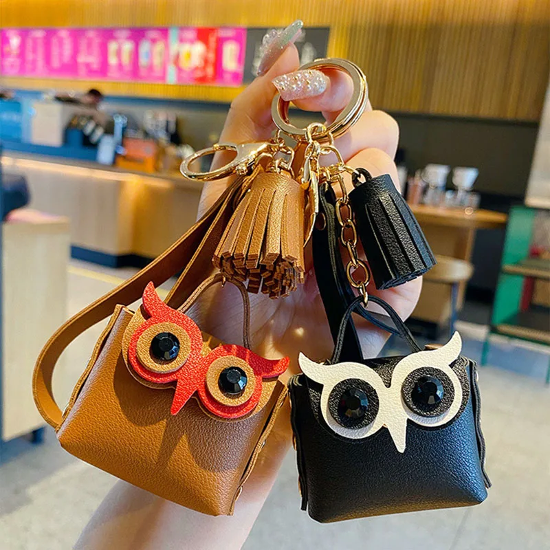 Fashion Owl Patterned Leather Car Keychains Bag Cute Coin Purse Wallets Key  Ring Men Women Organizer Keychain Cover Key Case