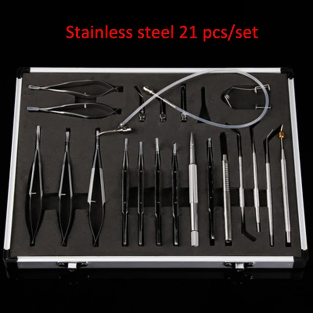 21Pcs/set Titanium Alloy Eye Ophthalmic Cataract & Intraocular Set Surgical Instrument Eye Micro Surgery Tools Silver