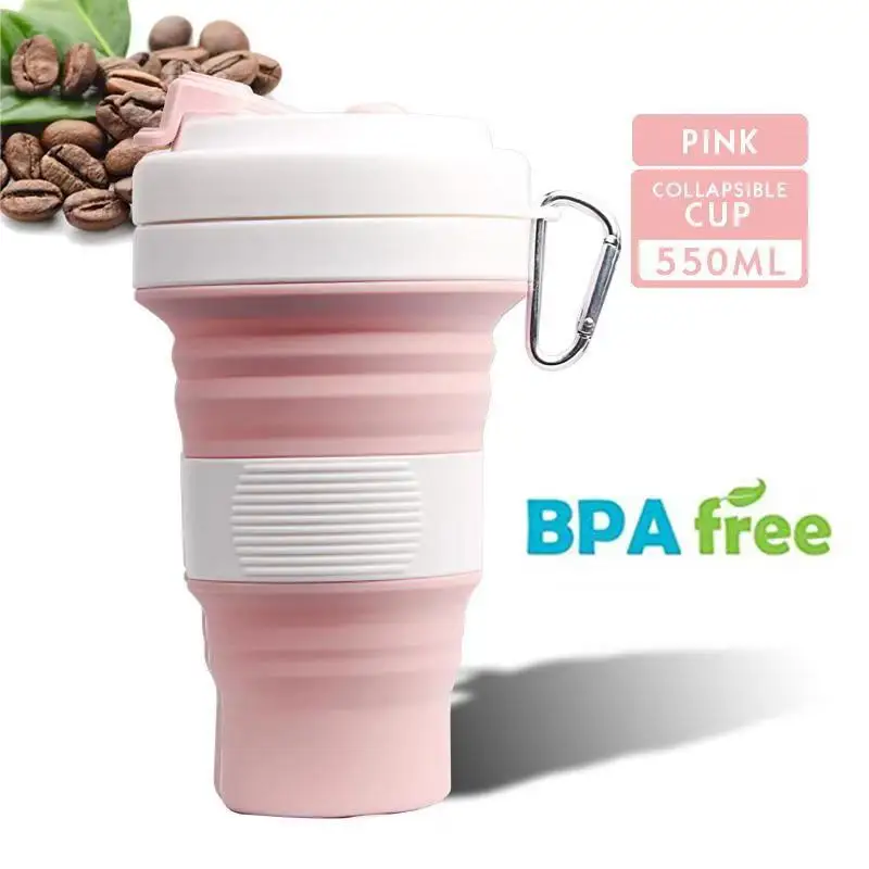 

350ml/550ml Collapsible Silicone coffee cup 6 color Portable Silicone Telescopic Drinking folding silica cup with Lids Travel