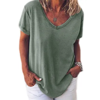 

Fashion loose large size T-shirt short-sleeved V-neck short-sleeved women's shirt casual T-shirt women