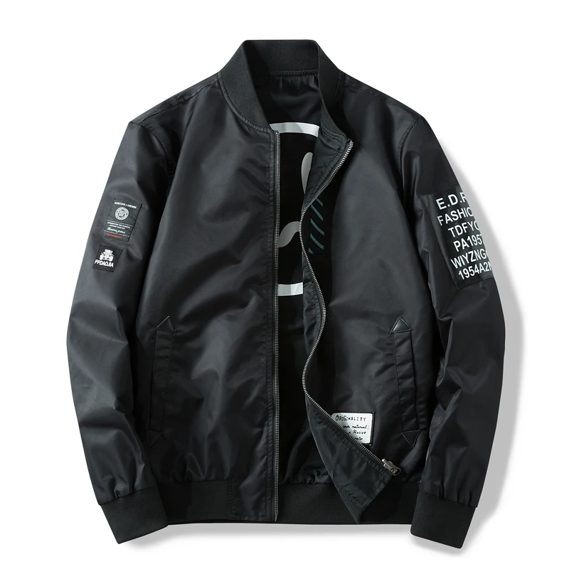 Black Jacket Мужская куртка-бомбер, Двусторонняя одежда, Повседневная ветровка, мужская куртка-пилот с заплатками, зеленое тонкое мужское пальто, верхняя одежда, ZA267 - Цвет: Black Jacket