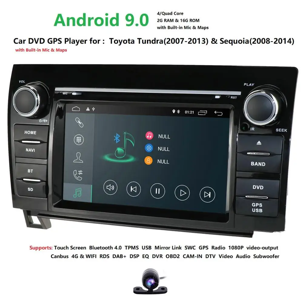 

Android 9.0 2din QuadCore2GB RAM 32GB SD 16GB ROM Car DVD Player for Toyota Tundra Sequoia Radio Stereo GPS Navigation system