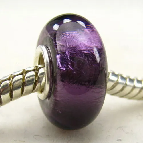 

Authentic 925 Sterling Silver Silver Purple Murano Glass Bead fit Pandora European Beads Charms Bracelets Jewelry