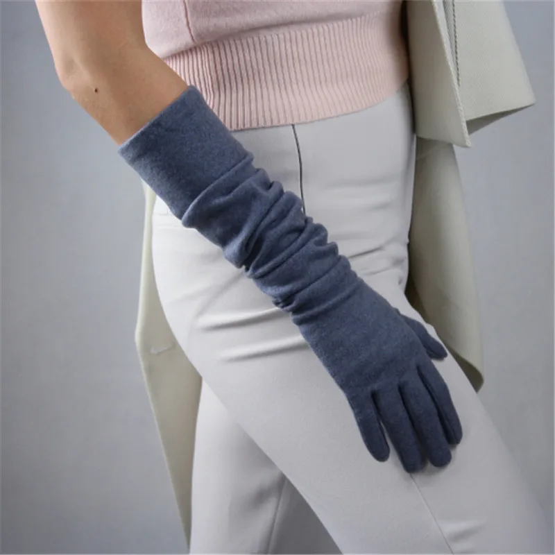 Medium Grey Кашемировые перчатки длинная куртка с секциями 50 см шерсти на высоком каблуке; женские черные локоть эластичный женский Винтаж Вечернее Vestido de noche перчатки WYR03 - Цвет: Medium Grey