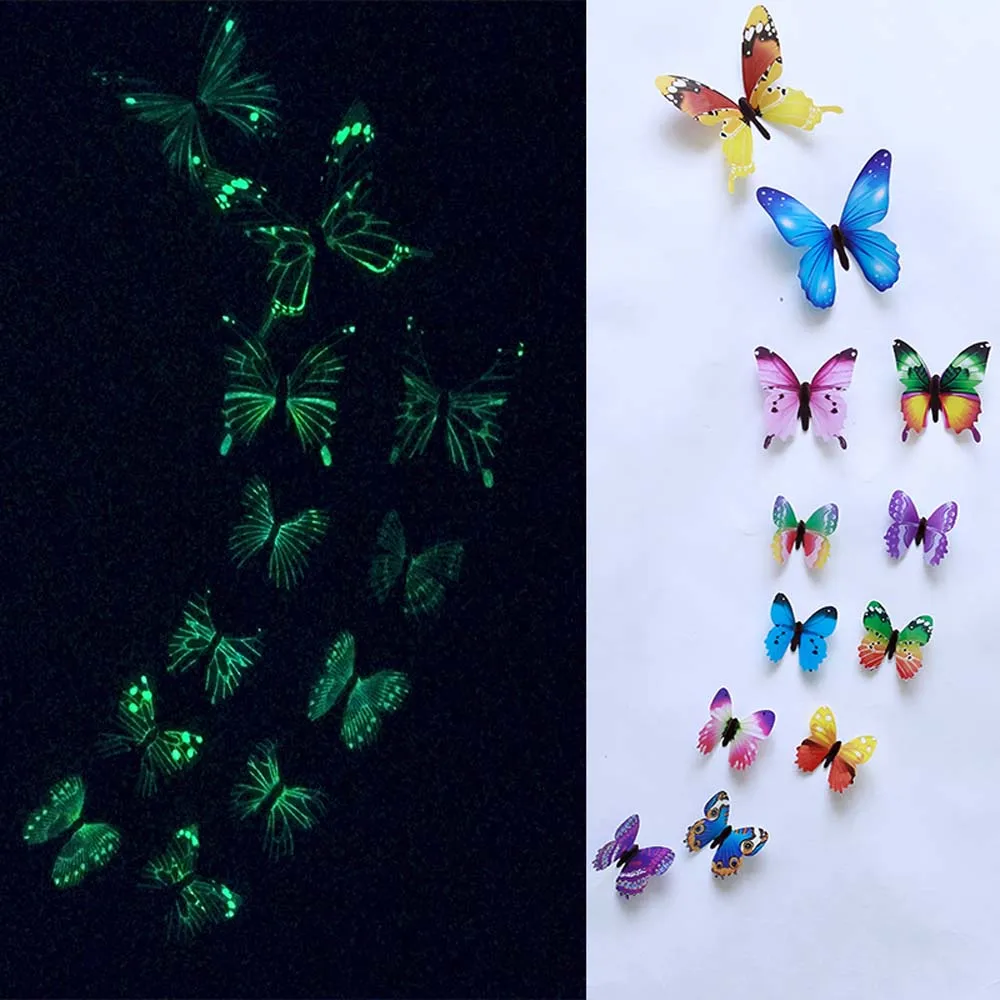 12 штук люминесцентных 3DButterfly домашний декор модный светящийся стикер на стену