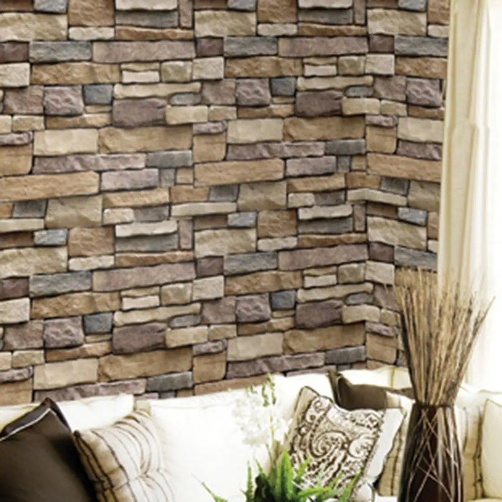 3D Brick Stone Rustic Effect Self-adhesive Wall Sticker PVC Home Decor Wallpaper 
