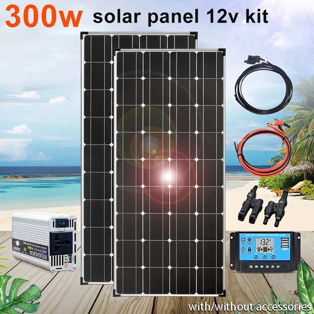300w solar panel kit complete 12v 150w solar cell battery charger for car RV caravan yacht boat roof home system 1000w inverter