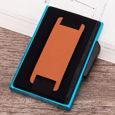 FOROCH алюминиевый кошелек Карманный ID держатель для карт Rfid Блокировка мини металлический кошелек автоматический всплывающий чехол для кредитных карт Защита 684 - Цвет: blue-B