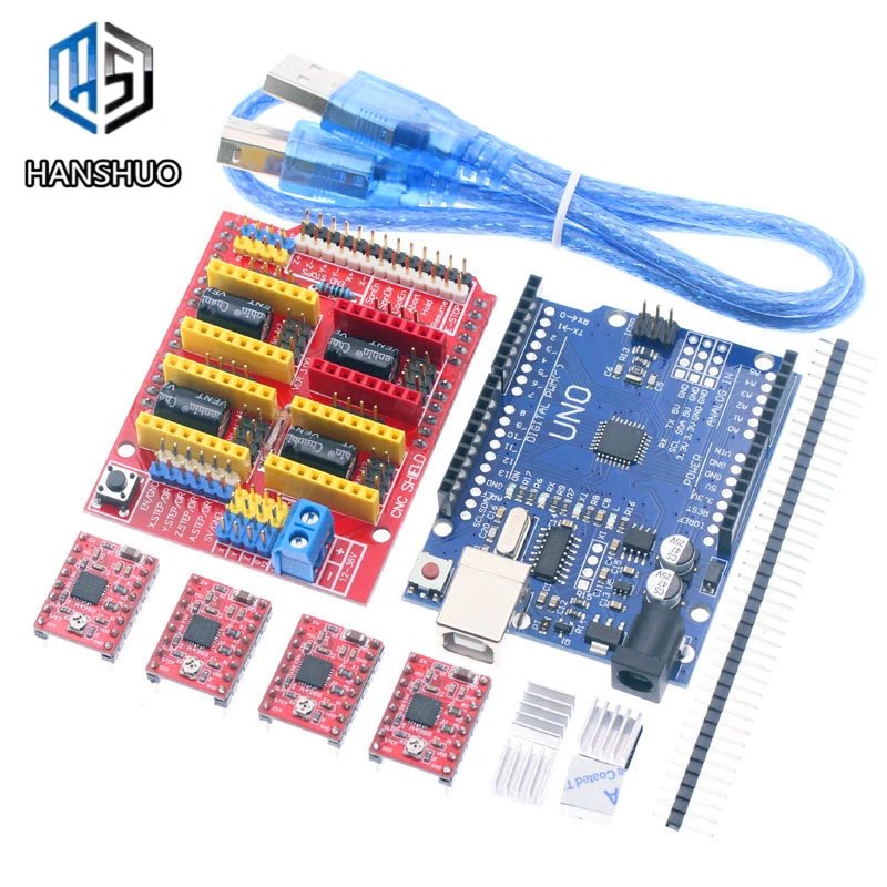 Free-shipping-CNCshield-v3-engraving-machine-3D-Printer-4pcs-A4988-driver-expansion-board-UNO-R3-with