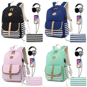 

2pcs School Backpack Daypack Shoulder Bag Laptop Unisex Fashion Rucksack with USB Charging Travel College Bookbag Pencil Case