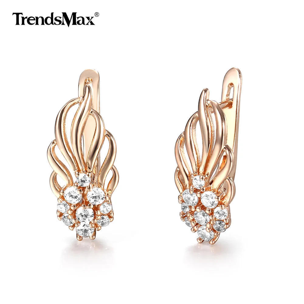 Новые модные серьги-гвоздики в форме листьев для женщин и девушек, 585 розовое золото, проложенные прозрачным кубическим цирконием, вечерние свадебные серьги GEM36