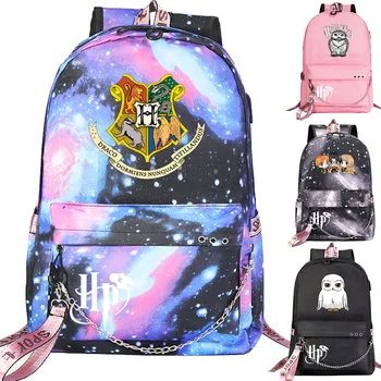 

New Hogwarts Hufflepuff Prints Boys Girls Kids School bag Women USB Chain Backpack Canvas Men Bagpack Packsack Bookbag
