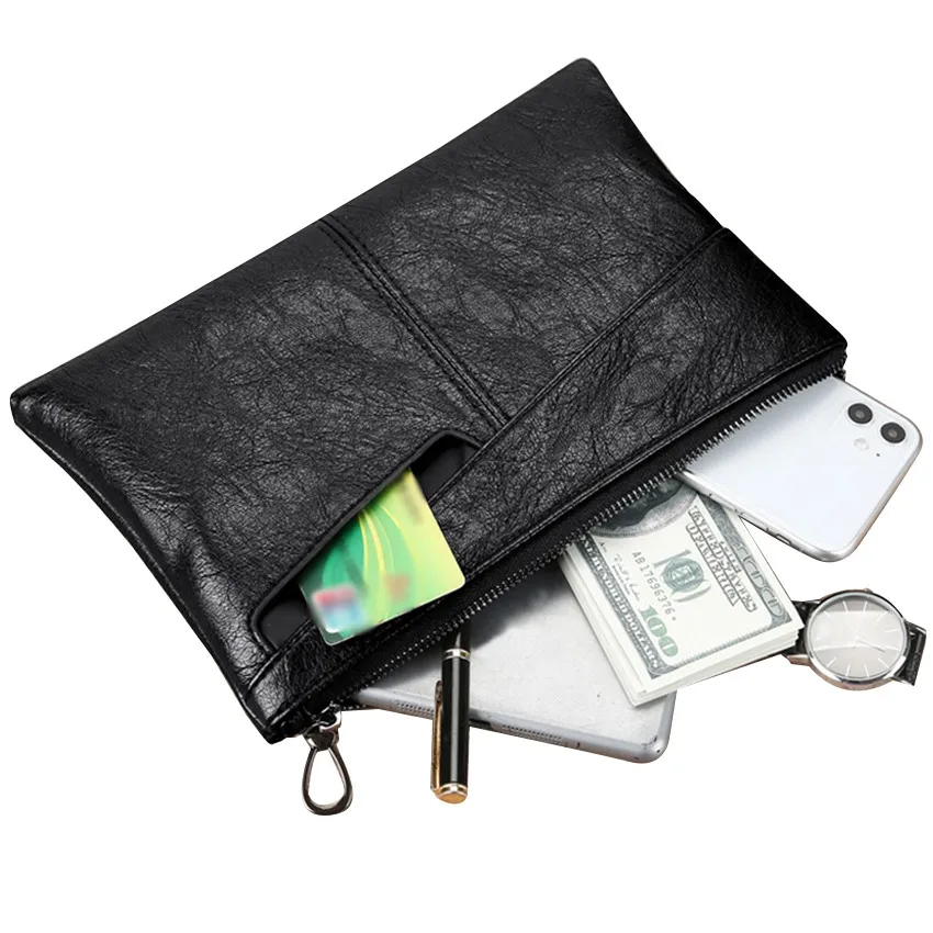 JNKET Fashion Soft PU Leather Men's Clutch Handbag Large Capacity Clutch Bag Business Bag Zipper Clutch Long Wallet