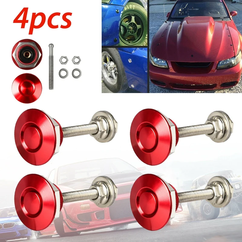 4x Quick Release Push Hood Latch Button Car Pin Lock Bumper Clip