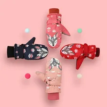 Зимние теплые перчатки варежки детские лыжные водонепроницаемые и противоскользящие трехслойные теплые уличные перчатки детские перчатки