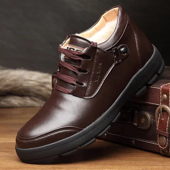 

Top Quality Chunky Platform Shoes Men Ankle Boots Winter 2020 Waterproof Warm Fur Shoes Mans Plush Leather Boots Snow Boot