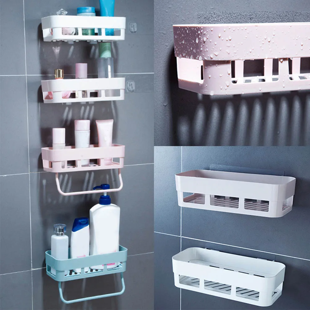 

4PCS Bathroom Storage Shelf Waterproof Floating Punch Free Plastic Wall Shelves With Paper Towel Holder Kitchen Organizer Rack