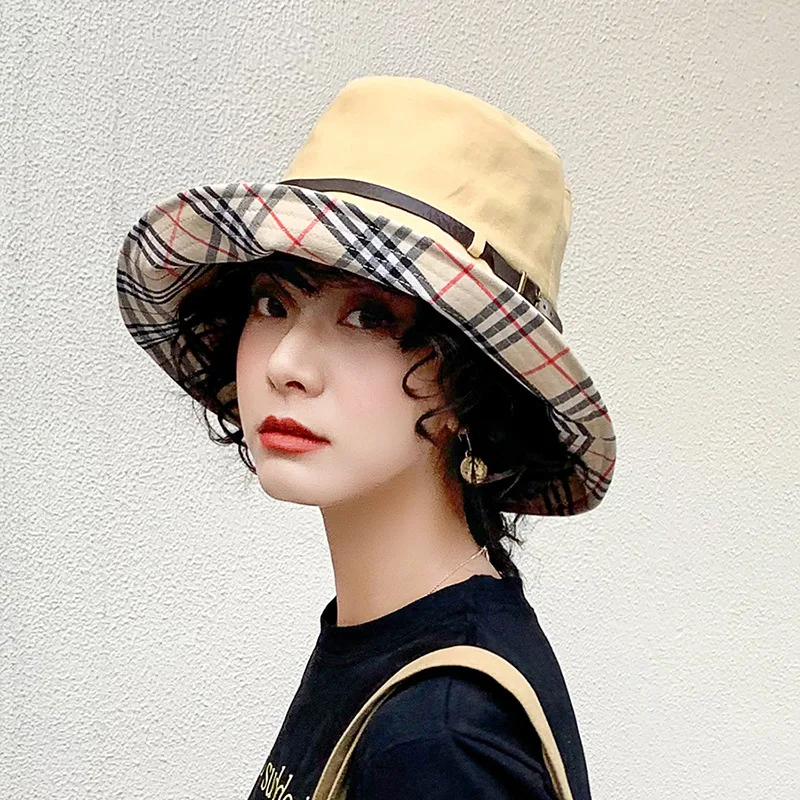 

2020 Solid Color Belt Fashion Bucket Hats Women Outdoor Fishing Protection Cap Men Hip Hop Panama