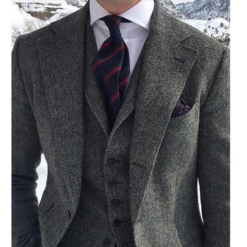 Abiti da uomo in Tweed di lana grigia per matrimonio invernale smoking da  sposo formale 3 pezzi a spina di pesce Set moda maschile giacca gilet con  pantaloni|Suits| - AliExpress