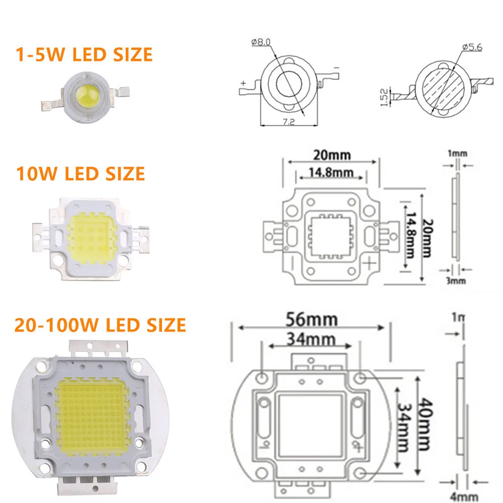 Высокая мощность 1W 3W 5W 10W 20W 30W 50W 80W 100W белый светодиод