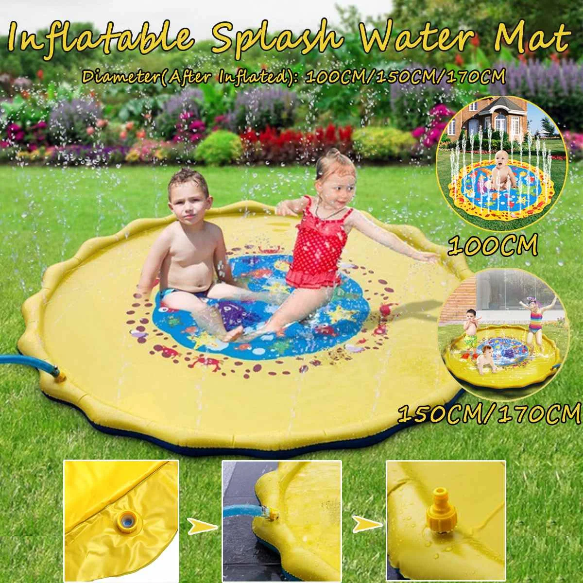 170cm Inflatable Play Mat Water Toys Kids Sprinkler Splash Pad Outdoor Garden UK 