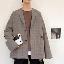 Осенний корейский мужской модный Свободный студенческий Повседневный чистый красный лацкан тренд большой карман длинный рукав блейзер