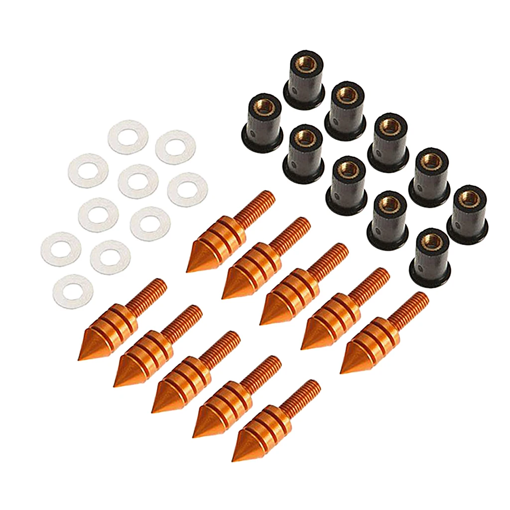 10 x Motorcycle Windshield Windscreen Spike Bolt Kit Well Nuts / Bolts / Washers