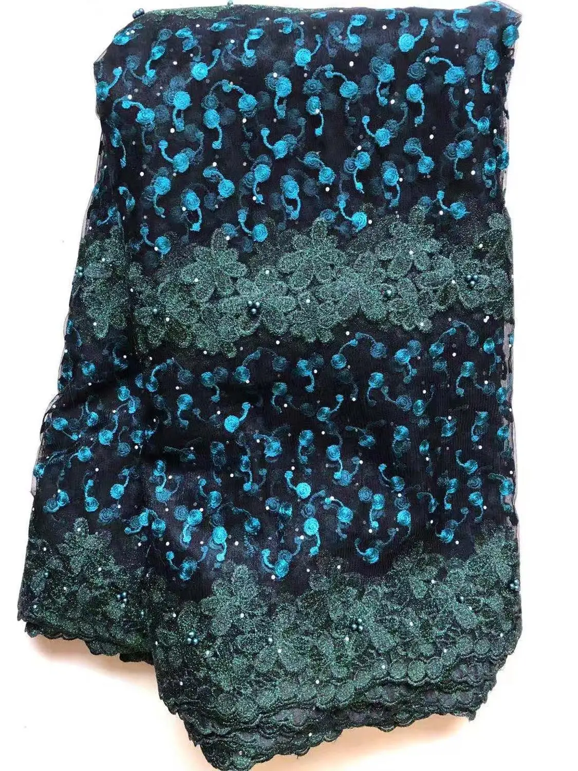2021 African Net Lace Fabric High Quality Elegant Nigerian Wedding Fabrics 5Yards Stones French Tulle lace ELL4713 green | Дом и сад