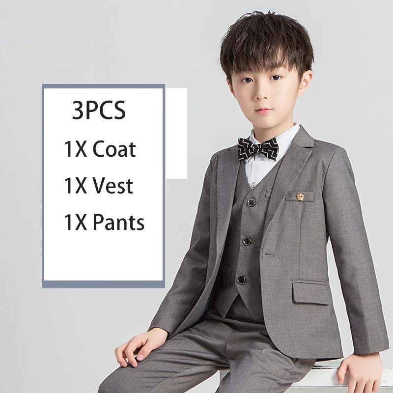 Mikarause Children Suit For Boy Non Iron Tuxedos Boys Suits For Weddings Costume Enfant Garcon Mariage Blazers Boy Kids Suits - Цвет: Gray 3PCS