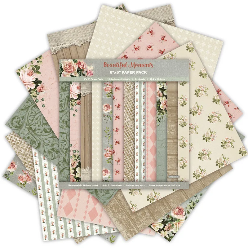 Hojas de papel de 6x6 pulgadas para manualidades, paquete de papel de álbum de recortes creativo con patrón de moment, papel artesanal para manualidades, 24 hojas