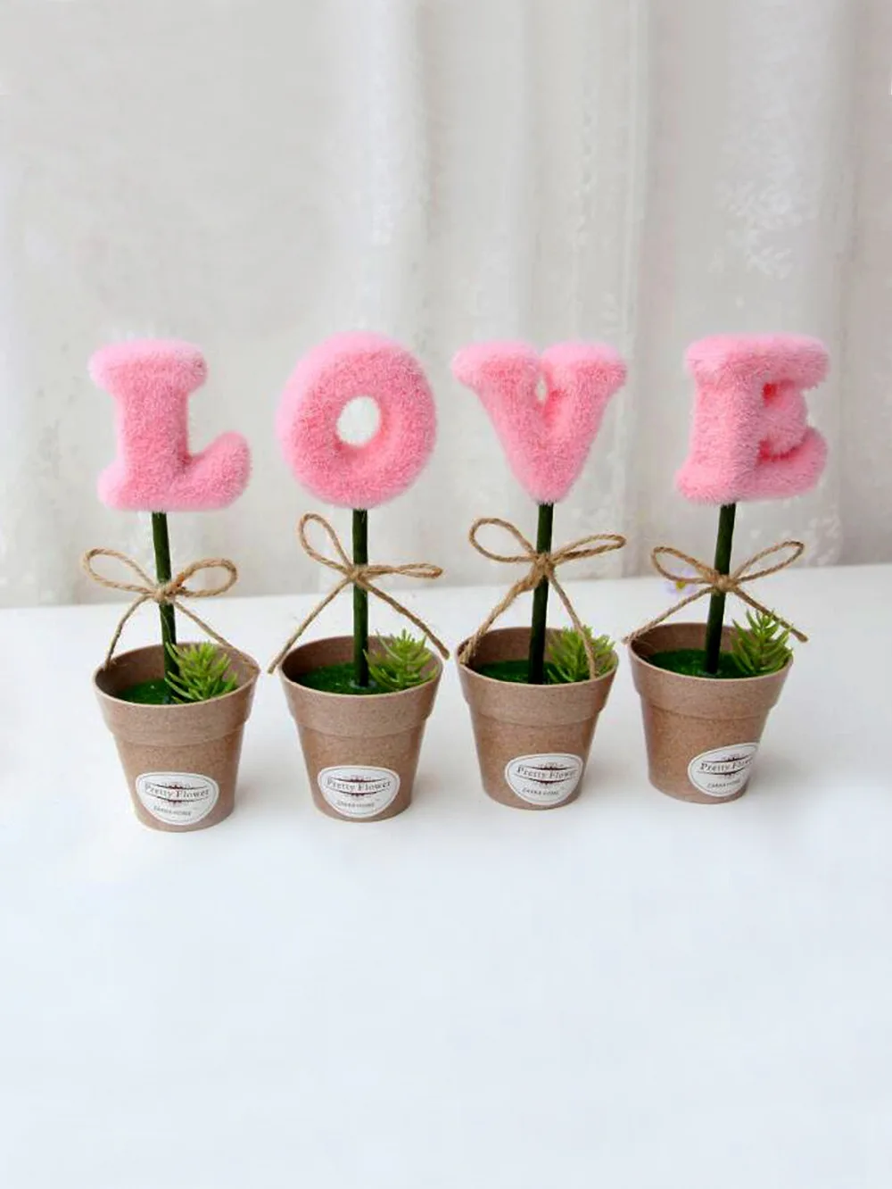 

LOVE 4 letter plant flowers set Artificial Plants bonsai with pole pink foam plastic vase for wedding home desktop decorations