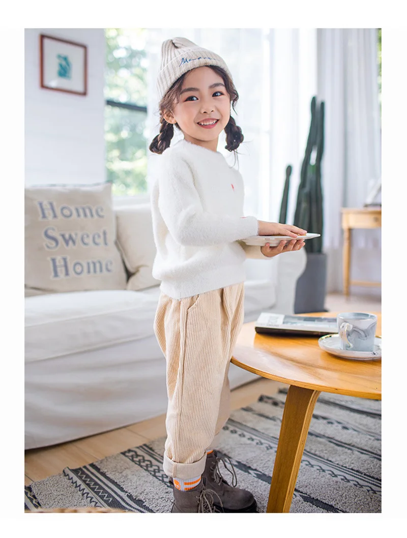 Детская одежда; свитер для девочек; вязаный пуловер из искусственного бархата; свитера с круглым вырезом; джемпер с длинными рукавами