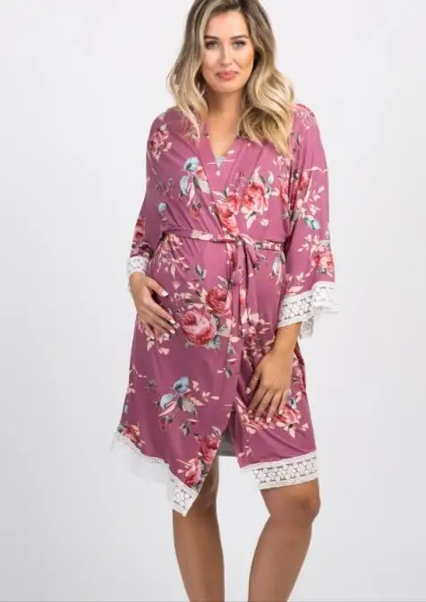 Новая женская одежда, женские кружевные короткие пижамы с цветочным рисунком для беременных, ночная одежда для кормящих, топы, ночное платье для беременных, удобное платье - Цвет: Розовый