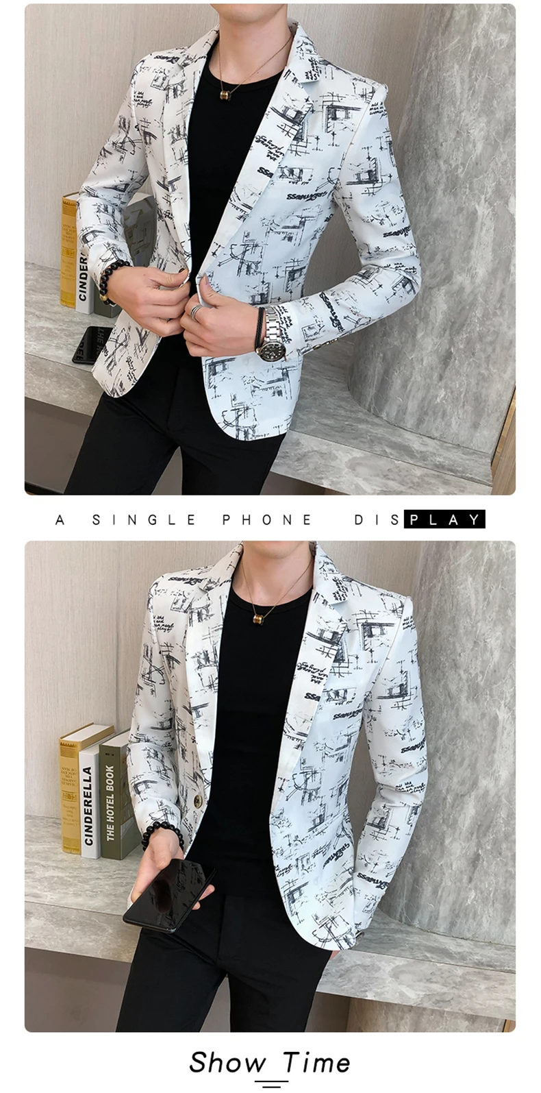 geométrica impresso masculino fino ajuste terno jaqueta