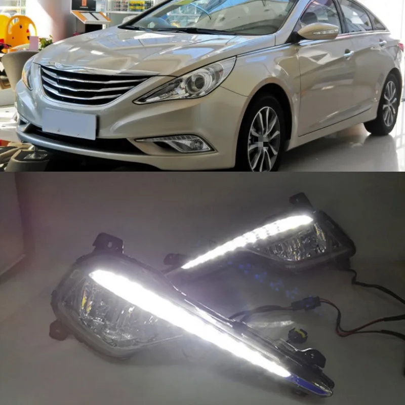 

2pcs Driving DRL Daytime Running Light fog lamp Relay LED Daylight car style for Hyundai Sonata 8 2013-2014