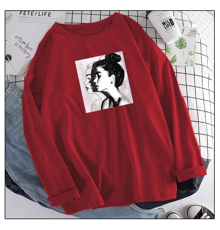 Picture 13 Корейский стиль одежды Женская Футболка Harajuku Friends Graphic Tee Женский, с длинным рукавом Осень Плюс Размер Женская одежда хлопок - Цвет: Picture 13