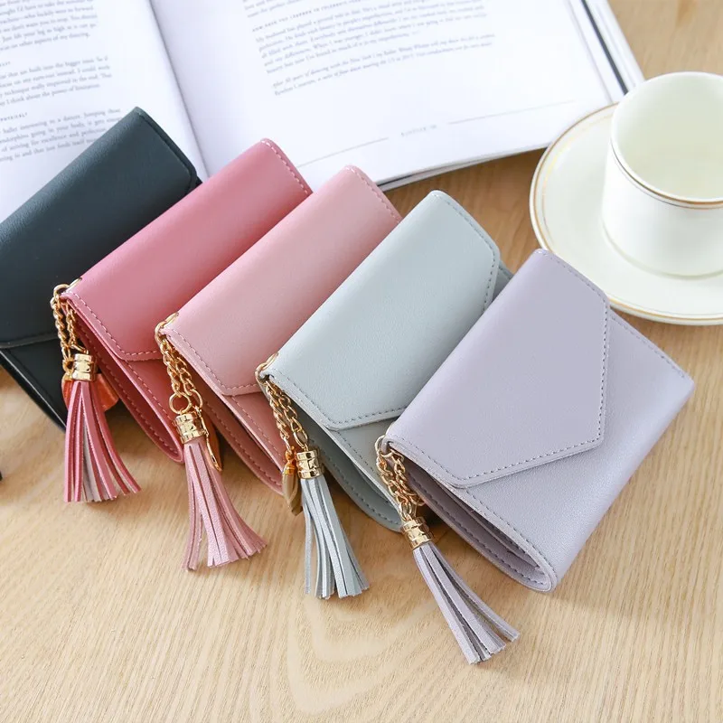 2021 Womens Wallet PU Wallet Coin Purse Women Ladies Card Bag Cute Trend Small Fashion Student Tassel Pendant for Women Short