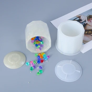 

Faceted Cylindrical Jewelry Storage Box Silicone Mold Handmade Mirror Diy Glue Mold Epoxy Resin Mold Pen Holder