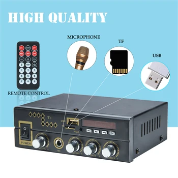 

Bluetooth 2.0 Home Mini Digital Audio Power Amplifier audio with microphone /USB/TF/FM/AUX play stereo sound control volume