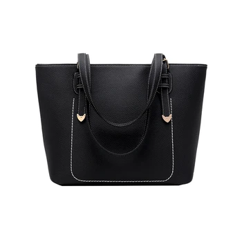 

FGGS-Women Leather Shoulder Bag Rivet Casual Female Tote Handbag Fashion Women's Vintage Handbag Brief Shoulder Big Black Bags