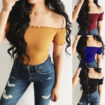 

Womens Ladies Solid Brief Shirts Tops Fashion Women Summer Casual Pullover Top Vest Short Sleeve Crop Top Shirt tee shirt femme