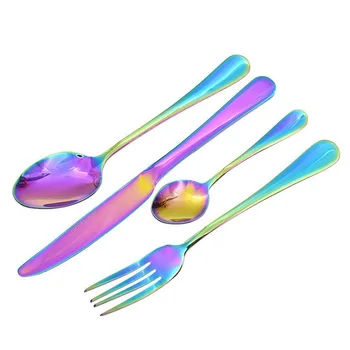 

New 16 Pcs Tableware Set Colorful Romantic Dinner Set Rainbow Flatware Set