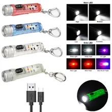 

LED Flashlight With White UV Red Light Identification Tactical Keychain Flashtorch Waterproof Portable Outdoor USB Lighting
