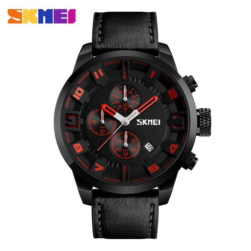 

Skmei Fashion MEN'S Watch Waterproof Business Quartz Watch Multi-functional Sports Watch Hot Selling Genuine Leather Quartz Watc
